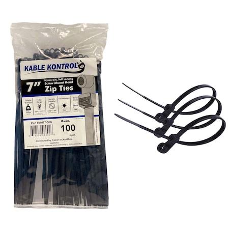 Kable Kontrol® 7 Long Screw Mount Cable Ties - 50 Lb Tensile Strength - 100 Pack - UV Black